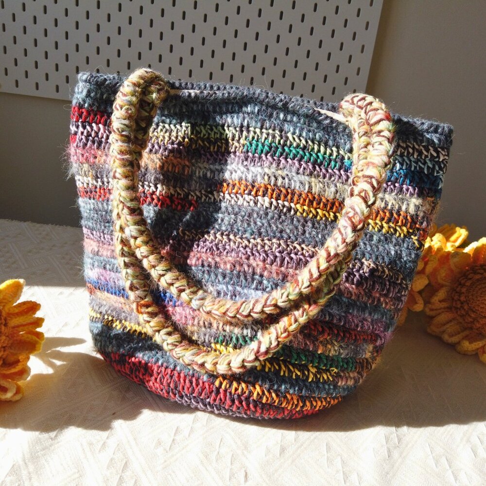 Handmade Crochet Hand-Mixed Yarn Tote Bag